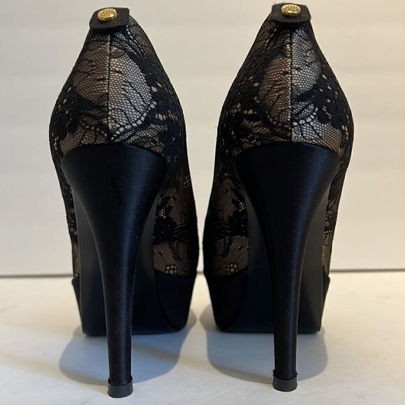Stuart Weitzman Lillie Nude Luxe Lace Peep Toe Platform Heels Size 10 - Picture 6 of 16